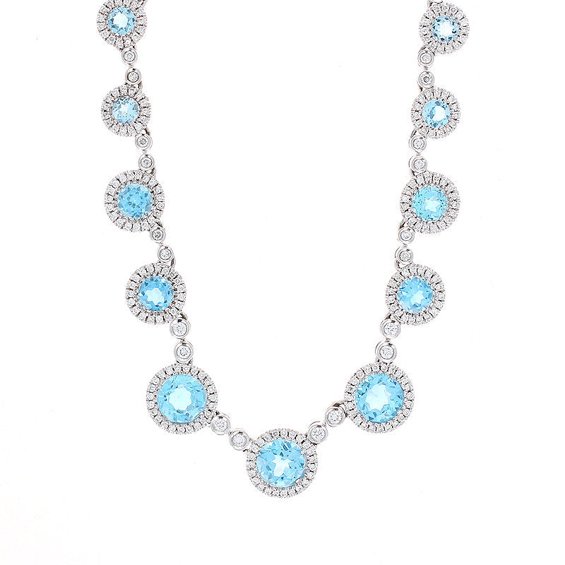 Ladies 14kt White Gold 12cts Blue Topaz and 3.43cts Diamond Necklace