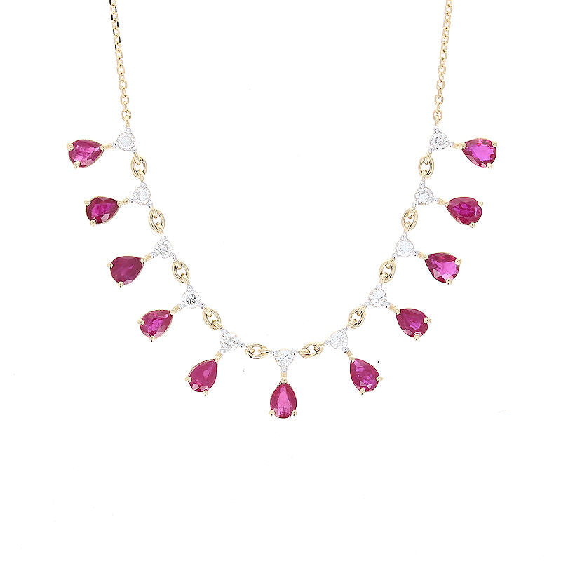 Ladies 14kt Yellow Gold 2.10cts Ruby and 0.35cts Diamond Necklace