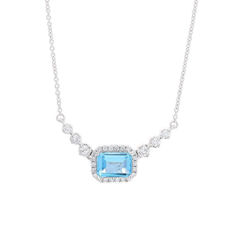 Ladies 14kt White Gold 1.10ct Blue Topaz and 0.25cts Diamond Pendant