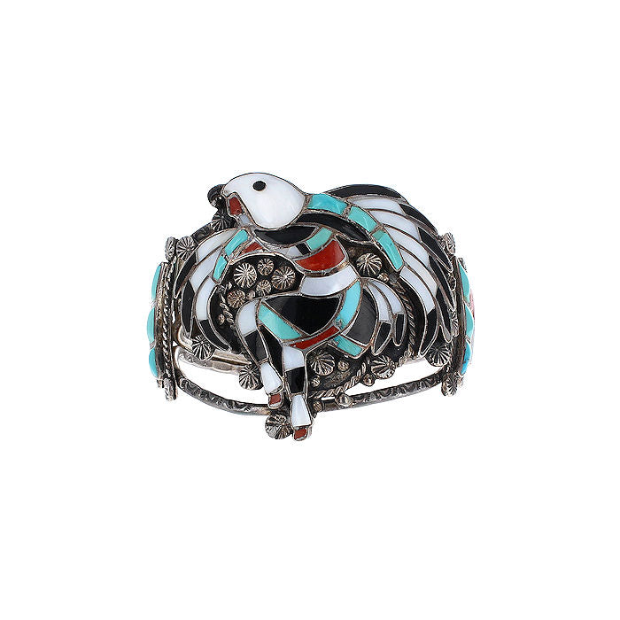 Ladies Sterling Silver Zuni Inlay Cuff Bracelet
