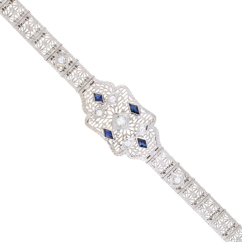 Ladies 18kt White Gold 0.62ct Diamond and Synthetic Sapphire Bracelet Circa 1925