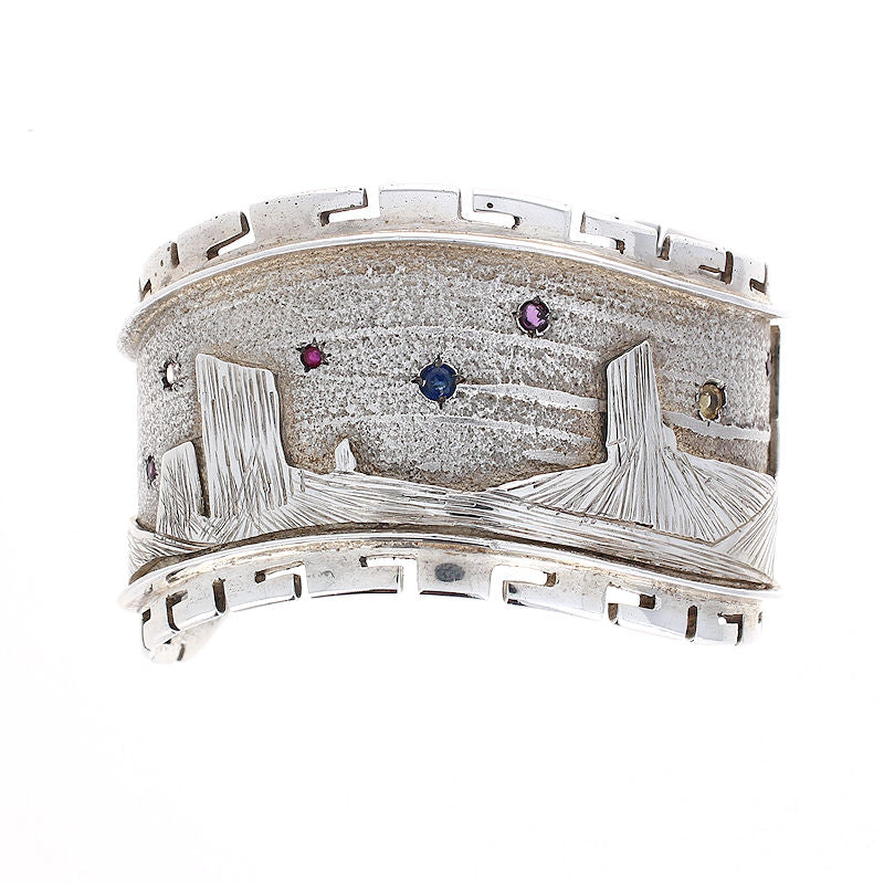 Ladies Sterling Silver Multi Gemstone Cuff Bracelet By Andrew Redhorse Alvarez