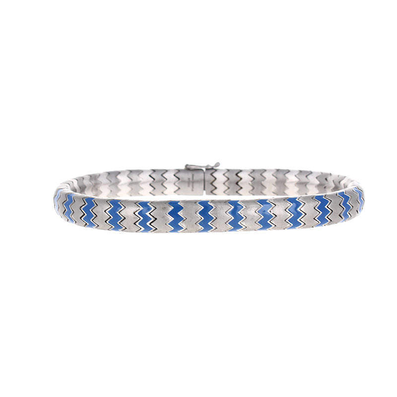 Mens 14kt White Gold and Titanium Blue Enamel Bracelet By Simon G