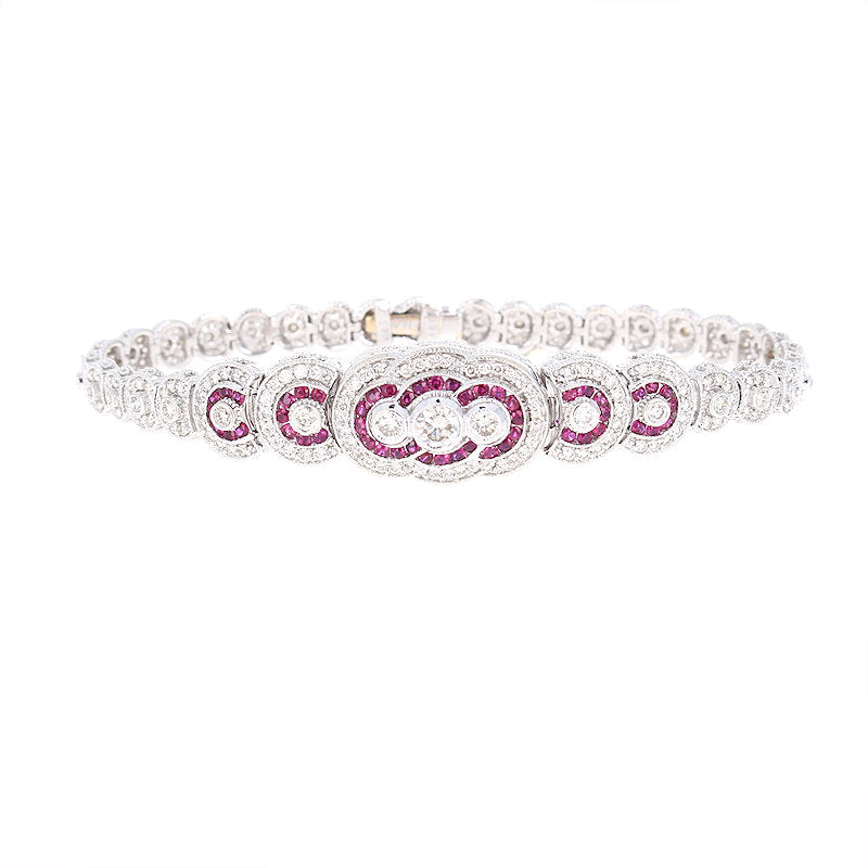 Ladies 14kt White Gold 1.04cts Ruby and 2.06cts Diamond Bracelet