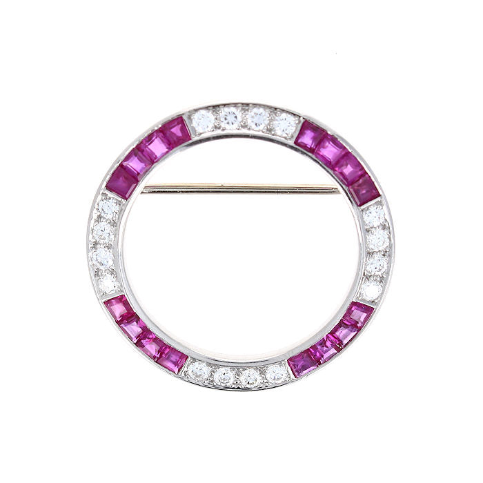 Ladies Platinum 1.68cts Ruby and 0.72cts Diamond Brooch Circa 1950