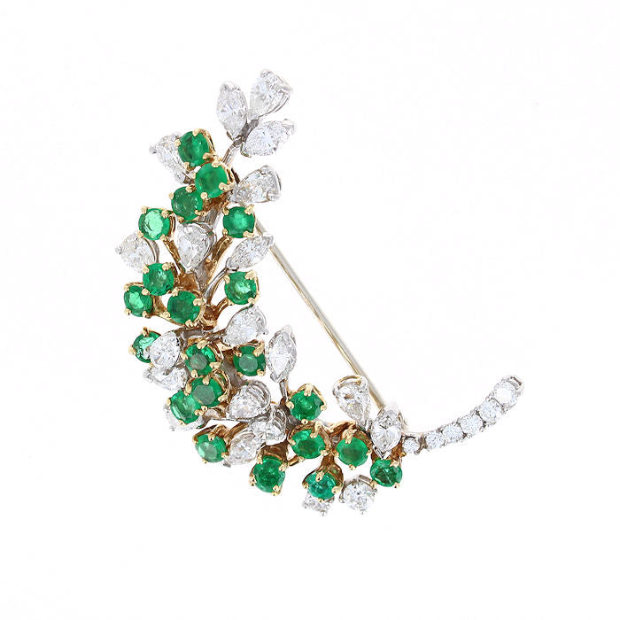 Ladies 18kt Yellow and Platinum 2.42cts Emerald and 2.98cts Diamond Brooch