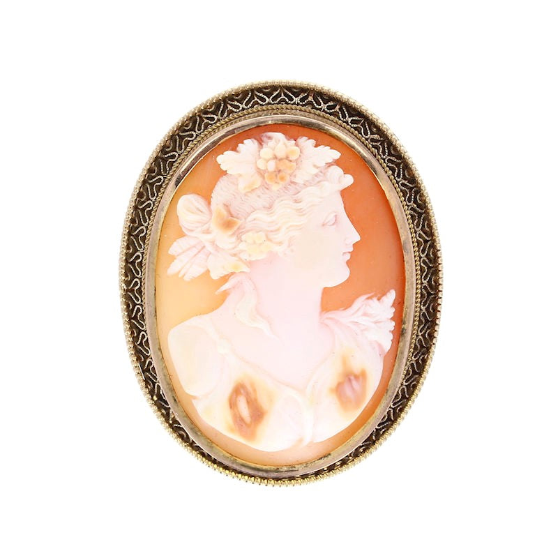 Ladies 10kt Yellow Gold Carved Cameo Pendant/Brooch