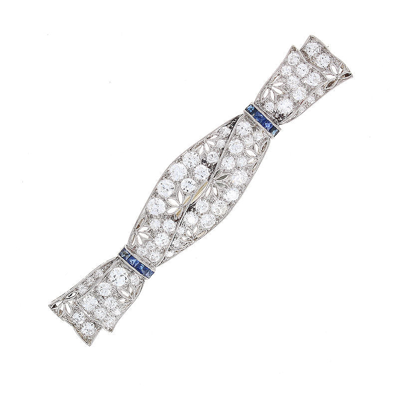 Ladies Platinum 2.07ct Diamond and 0.24cts Sapphire Art Deco Brooch Circa 1920