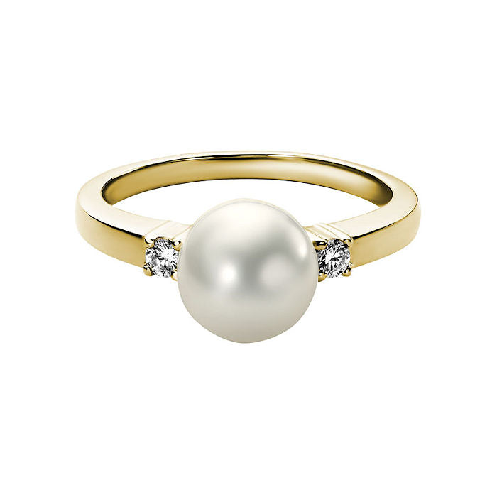 Ladies 14kt Yellow Gold 8-8.5mm Pearl and 0.10ct Diamond Ring