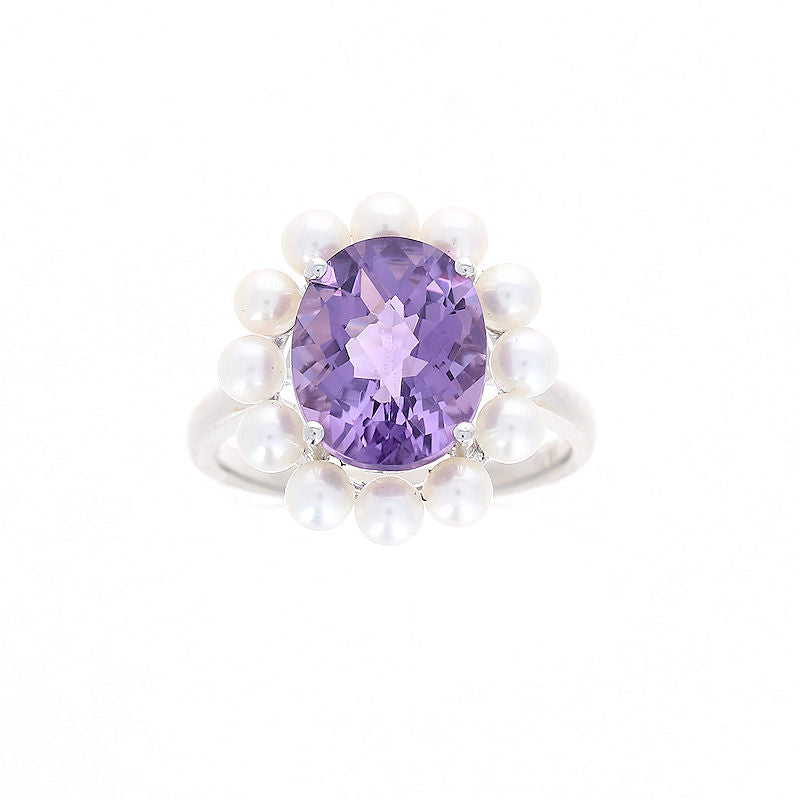 Ladies 14kt White Gold 3.68ct Amethyst and Pearl Ring