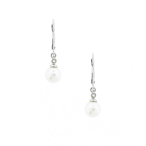 Ladies 14kt White Gold 7-7.5mm Pearl and Diamond Earrings