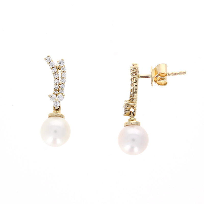 Ladies 14kt Yellow Gold Pearl and Diamond Earrings