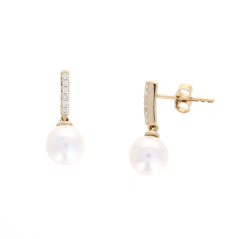 Ladies 14kt Yellow Gold Pearl and 0.10cts Diamond Earrings