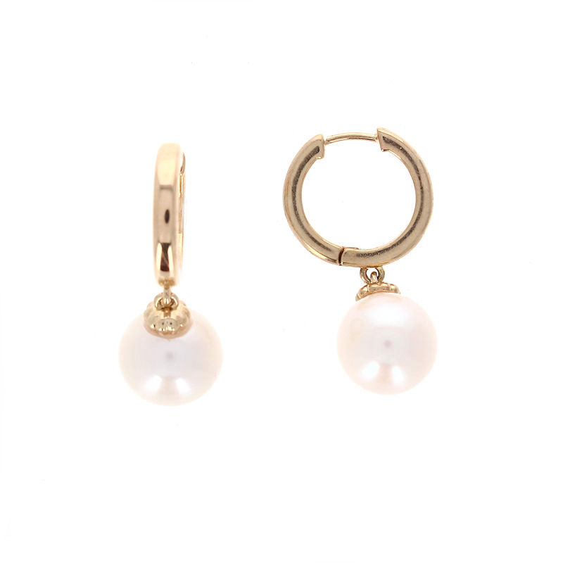 Ladies 14kt Yellow Gold 10mm Freshwater Pearl Hoop Earrings