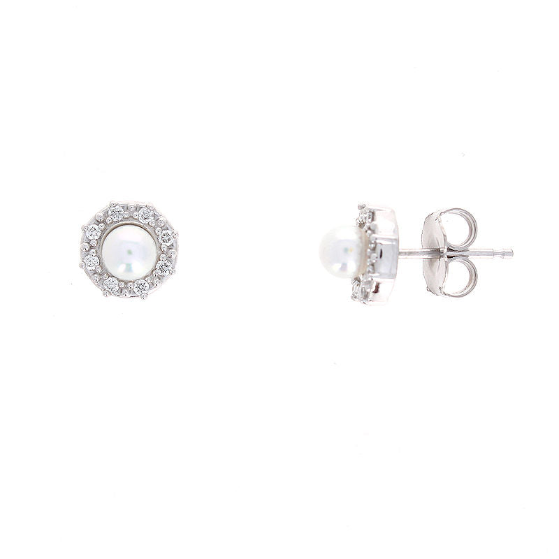 Ladies 14kt White Gold Pearl and 0.07cts Diamond Earrings