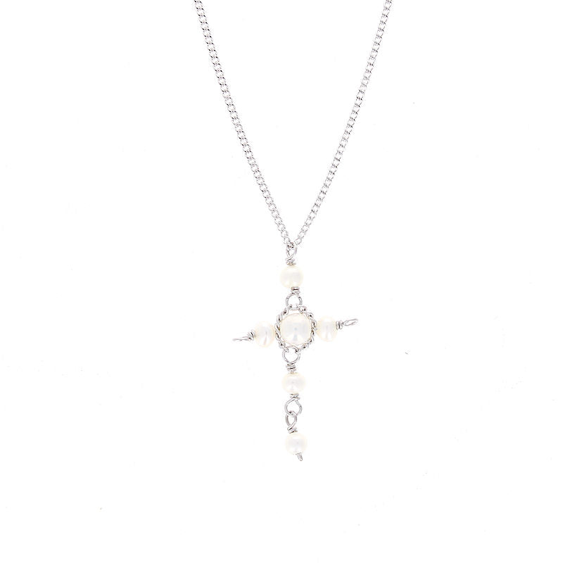 Ladies 14kt White Gold Pearl Cross Pendant