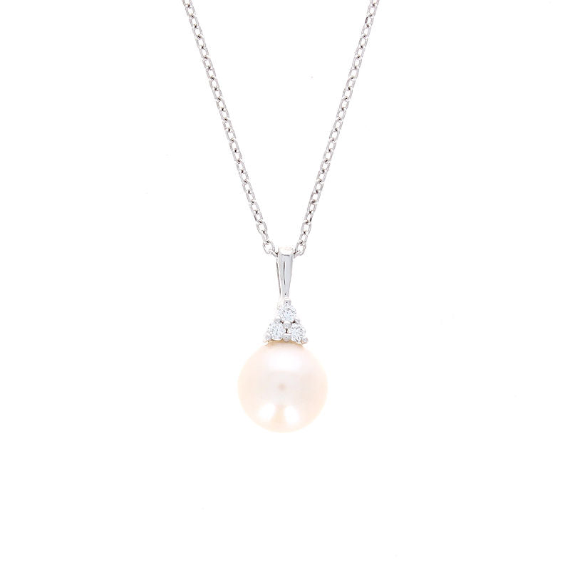 Ladies 14kt White Gold 7.50mm Pearl and 0.06cts Diamond Pendant