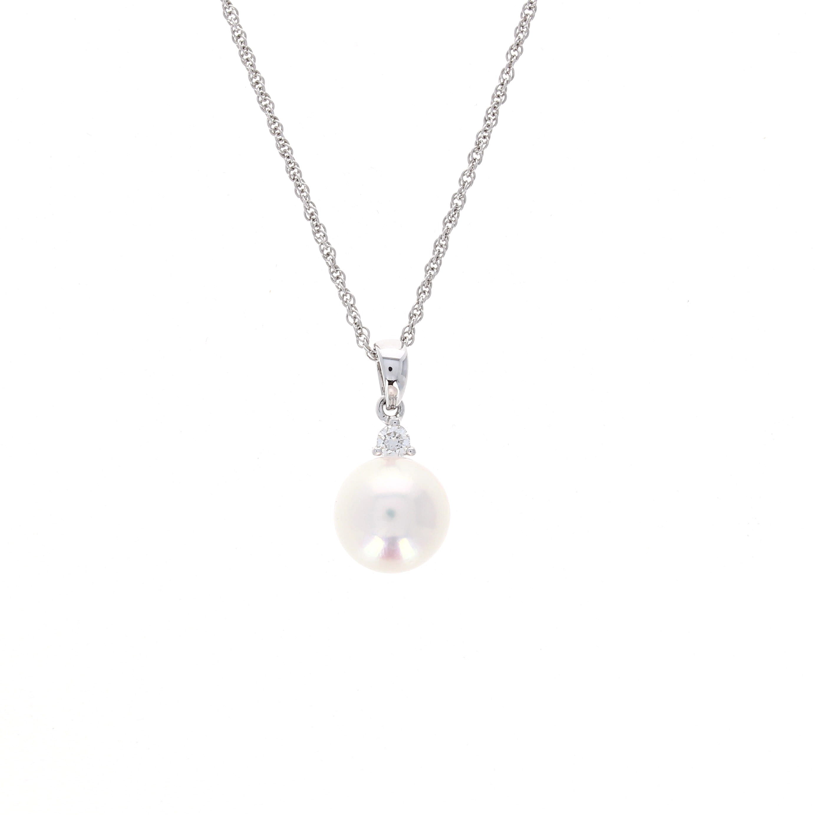 Ladies 14kt White Gold 8.72mm Pearl and Diamond Pendant