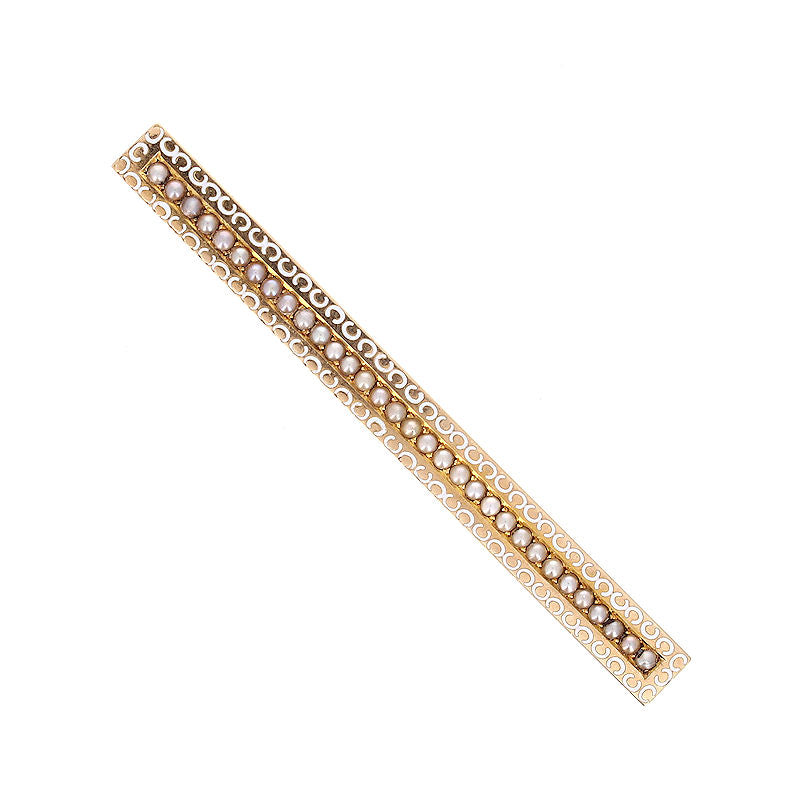 Ladies 14kt Yellow Gold 1.8mm Natural Pearl Brooch Circa 1895