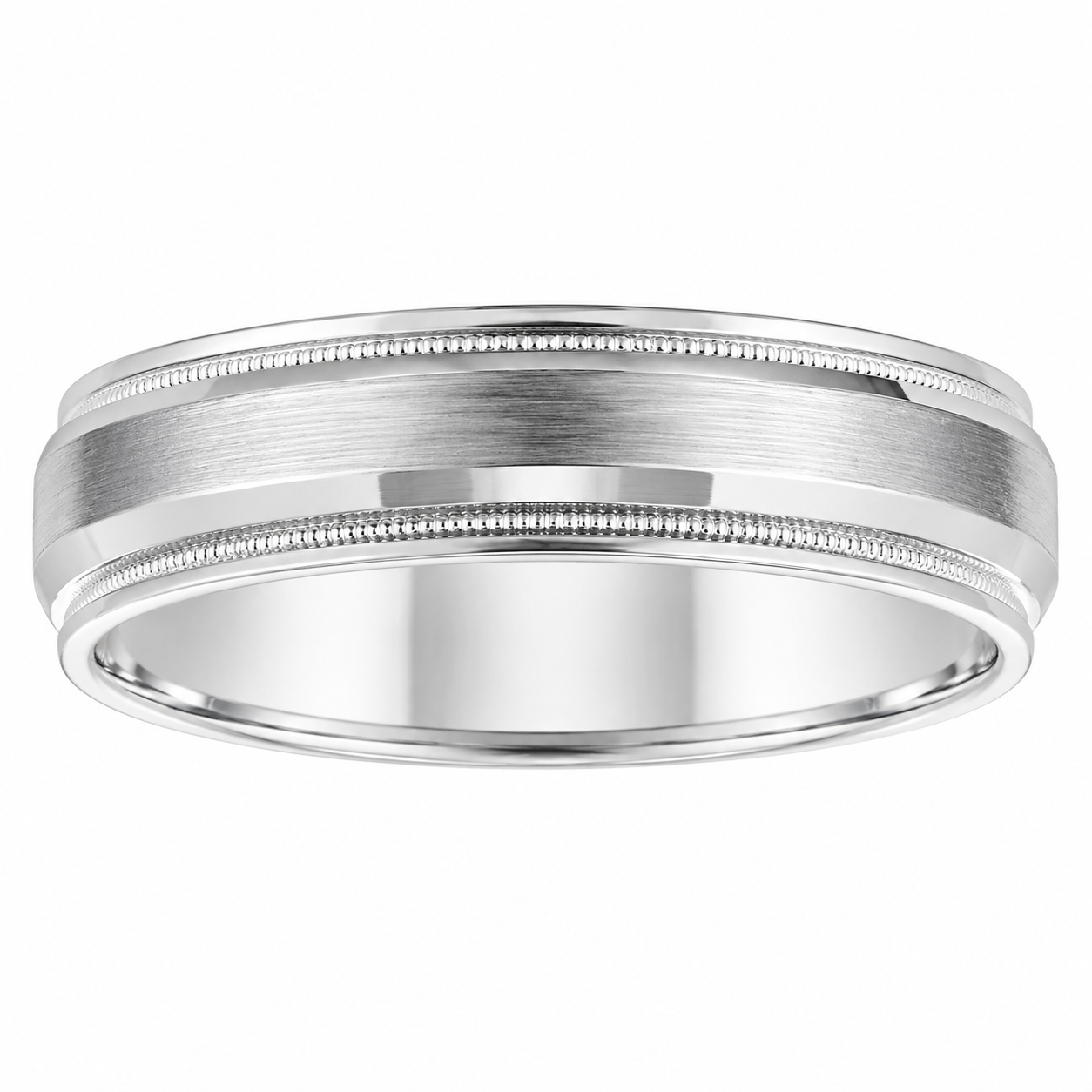 Mens 14kt White Gold 8mm Beveled and Milgrain Wedding Band