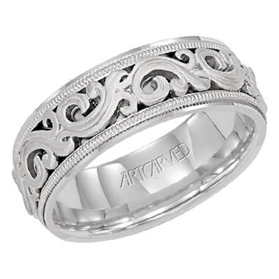 Men's 14kt White Gold 7.44mm Cut-Out Scroll Wedding Band