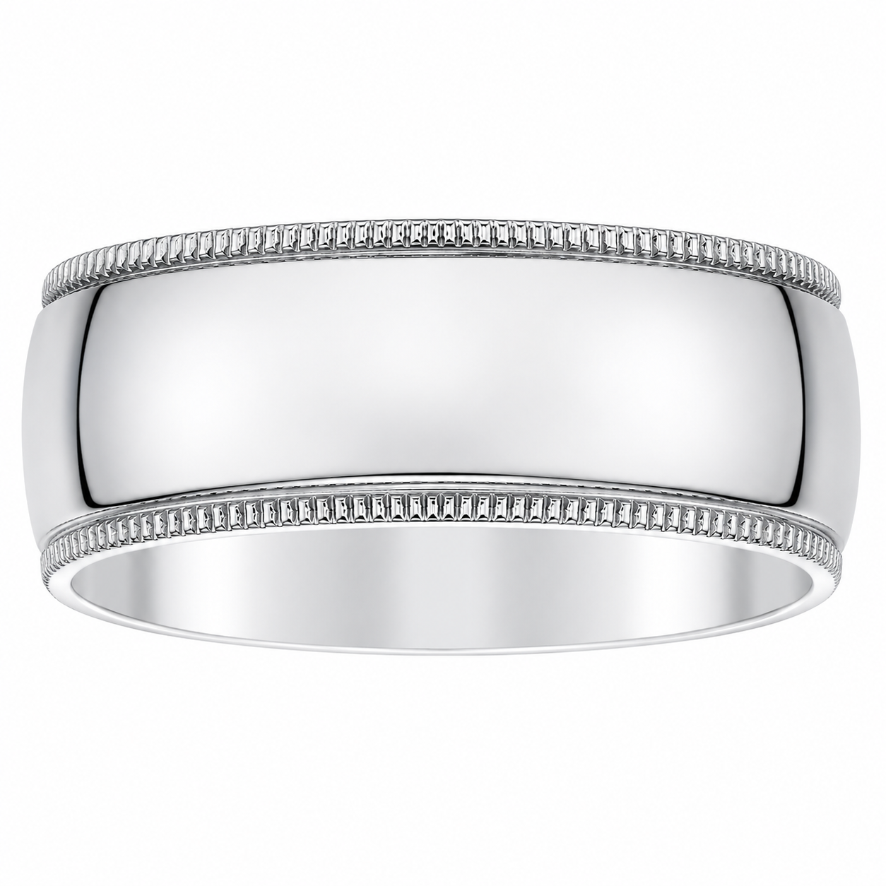 Mens 14kt White Gold 8mm Milgrain Wedding Band