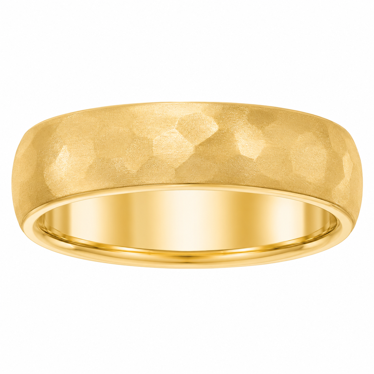 Mens 14kt Yellow Gold 6mm Hammered Wedding Band