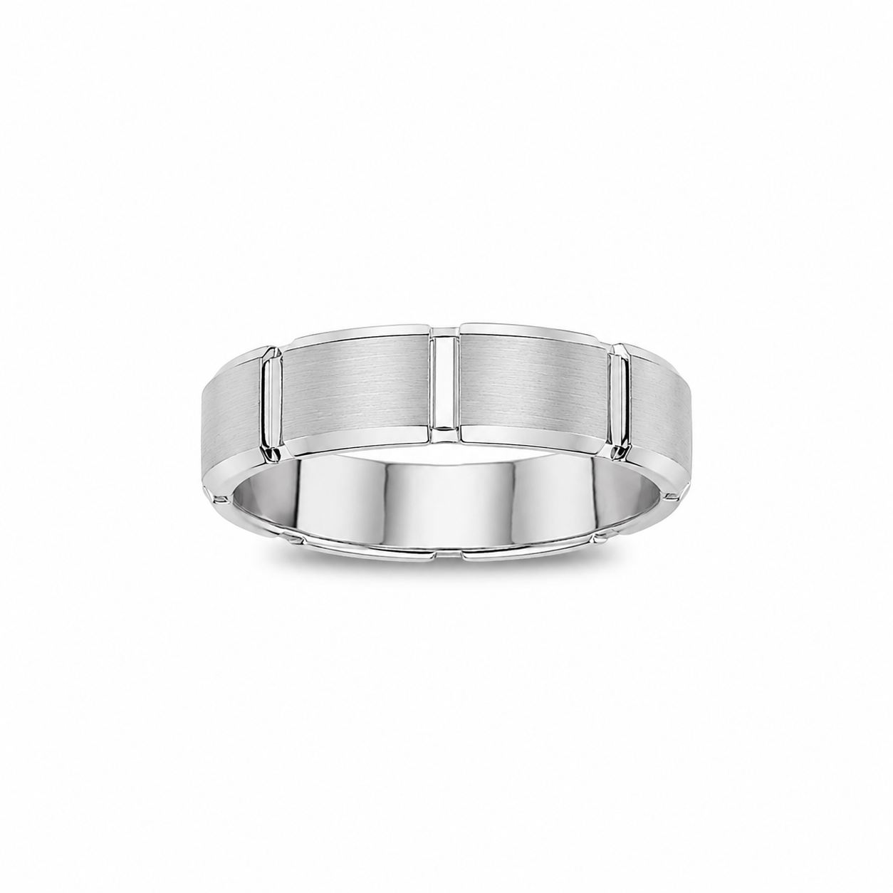 Mens 14kt White Gold 5.88mm Geometric Wedding Band
