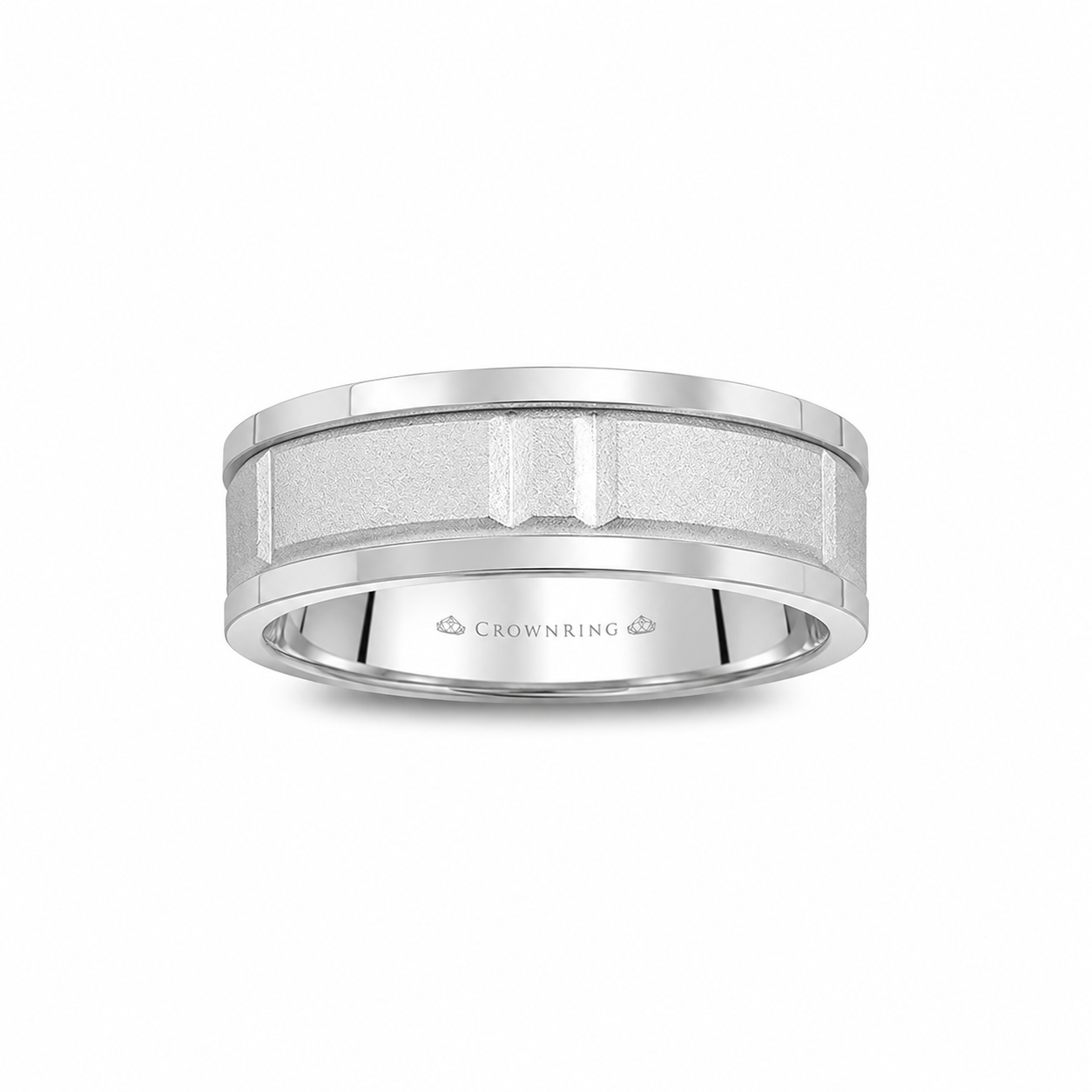 Mens 14kt White Gold 7.94mm Geometric Wedding Band