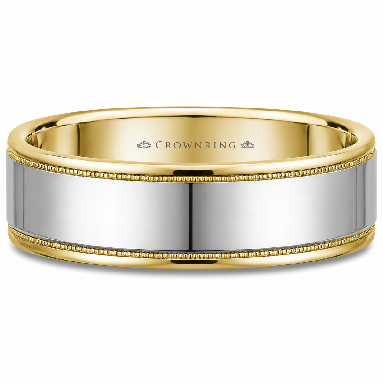 Mens 14kt Two Tone 8mm Milgrain Wedding Band