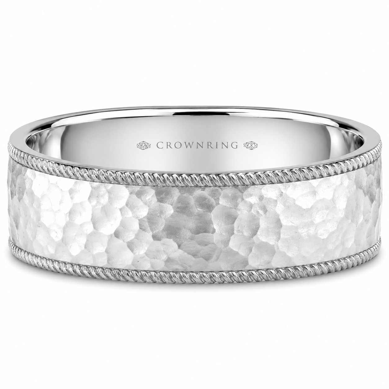 Mens Palladium 8.5mm Hammered Wedding Band