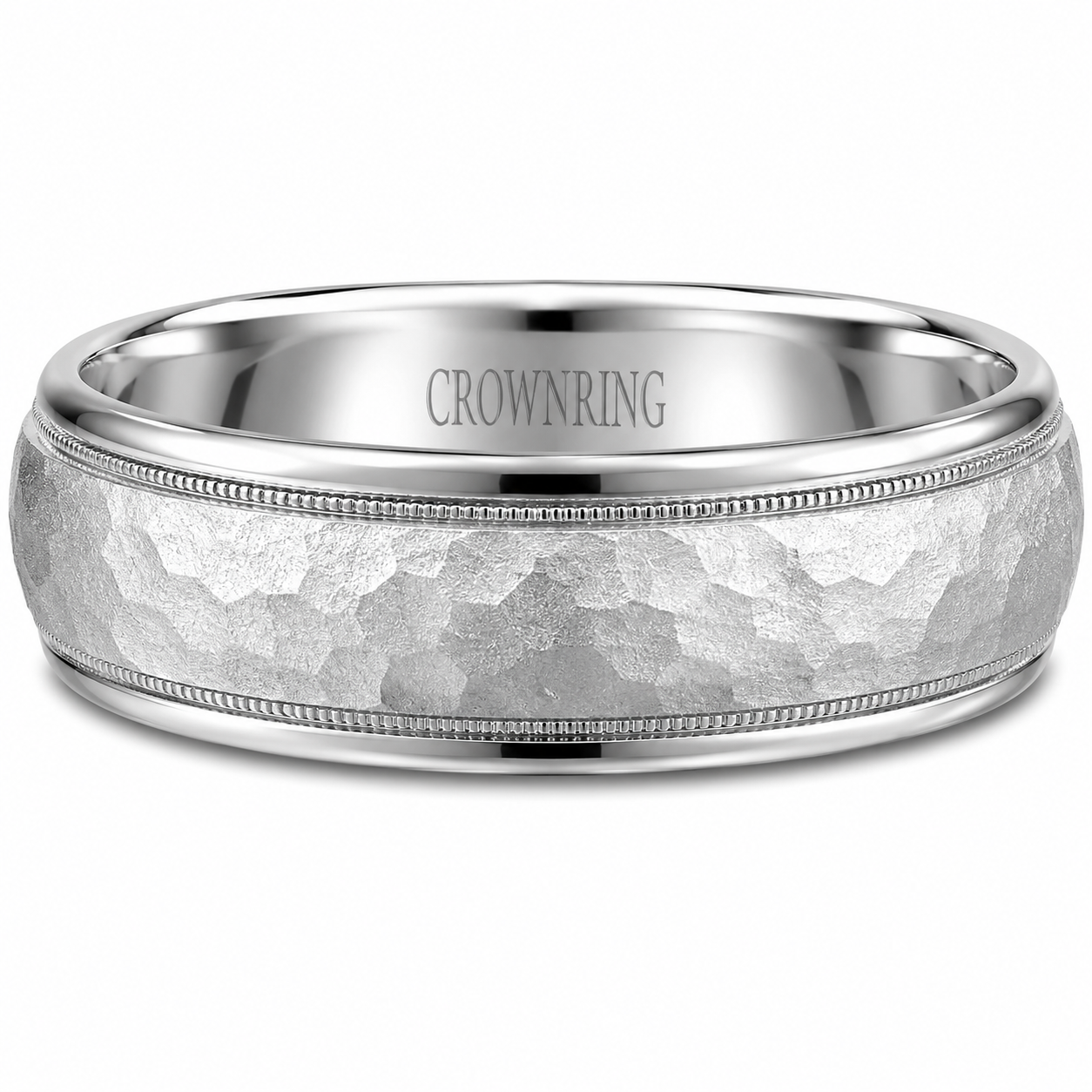 Mens 14kt White Gold 6mm Hammered Wedding Band