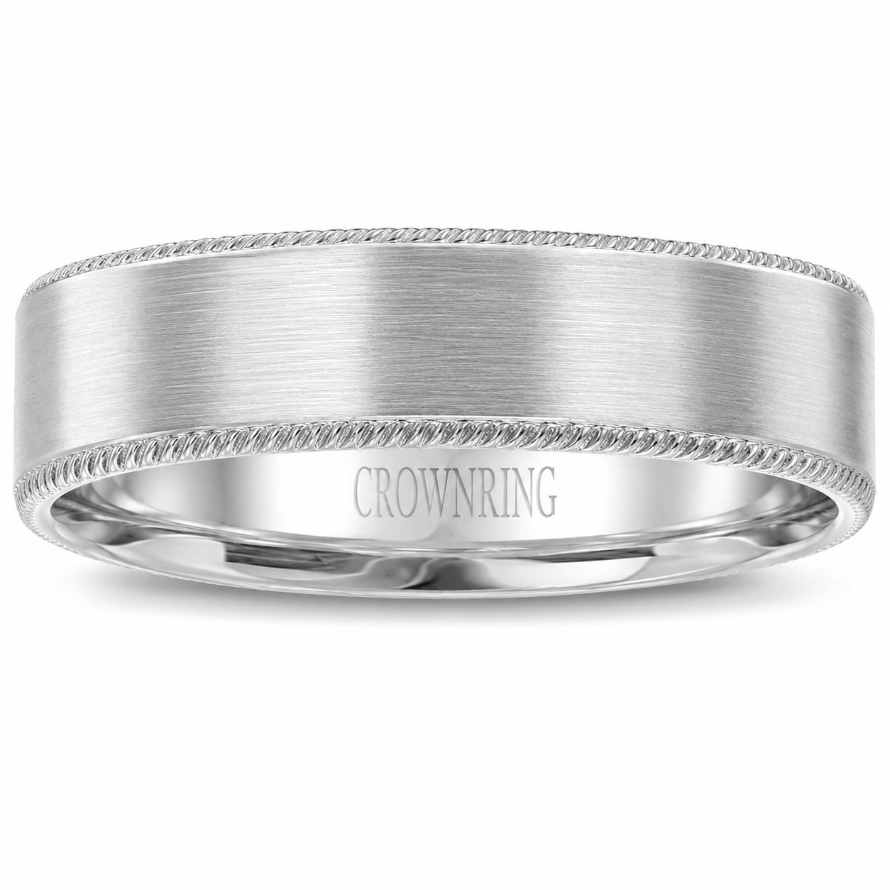 Mens 14kt White Gold 7mm Sandpaper Wedding Band