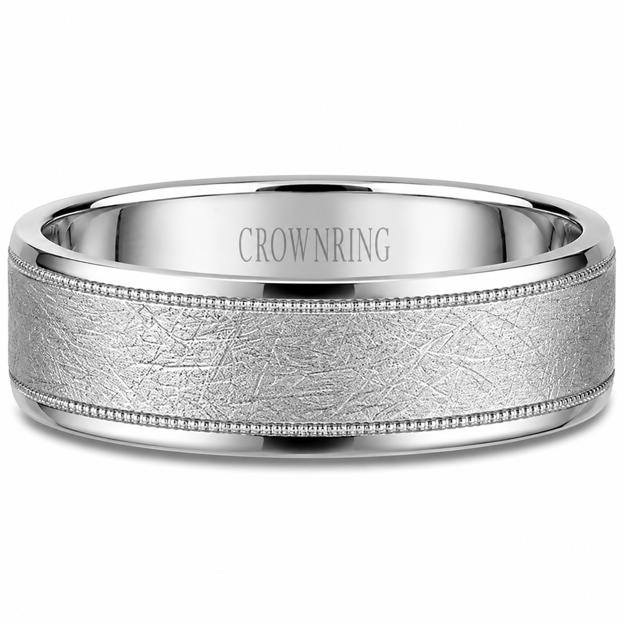 Mens 14kt White Gold 6mm Diamond Brush Wedding Band