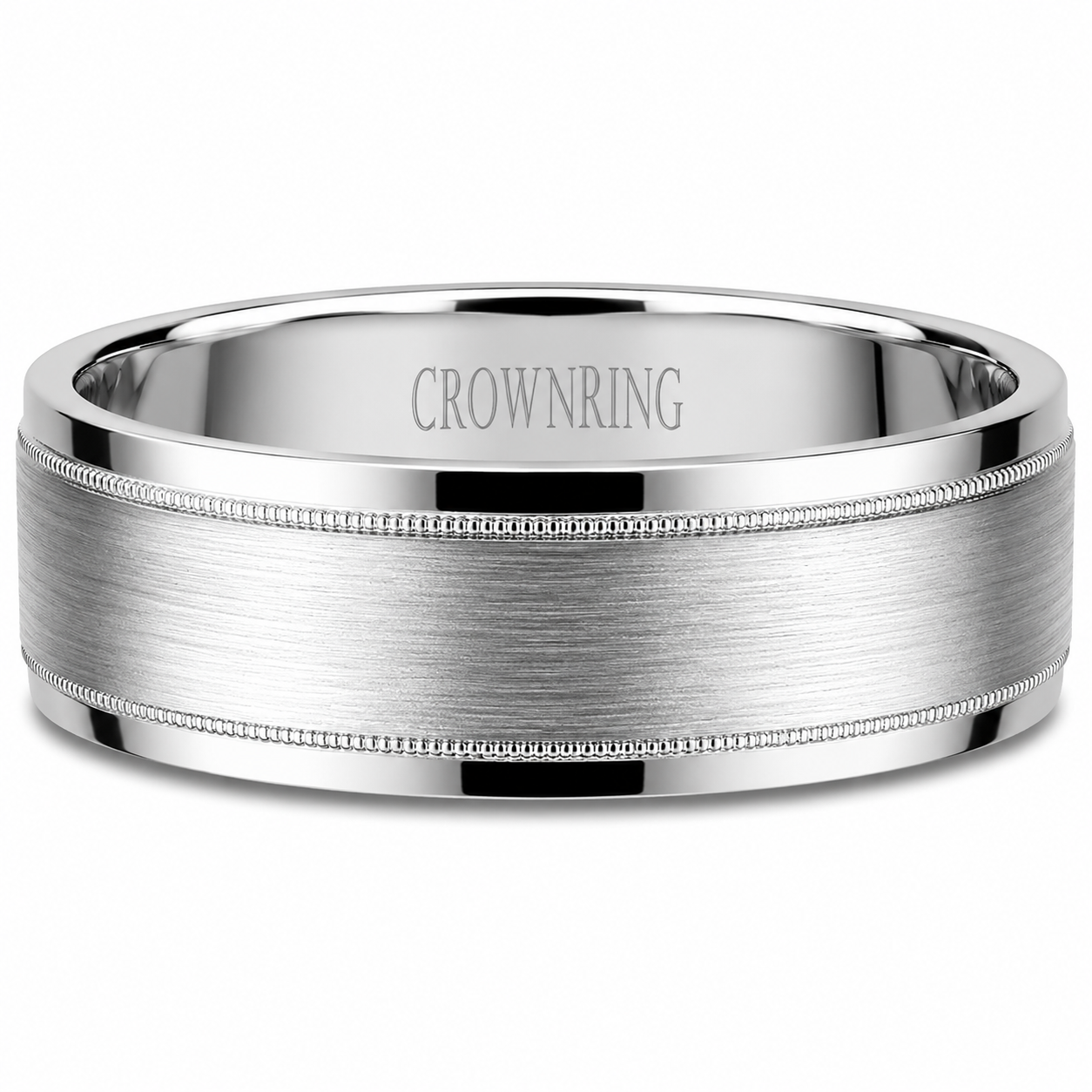 Mens 14kt White Gold 8mm Sandpaper Wedding Band