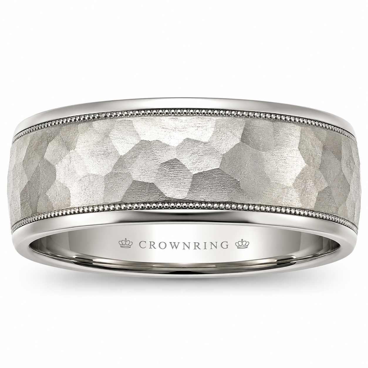 Mens 14kt White Gold 8mm Wedding Band