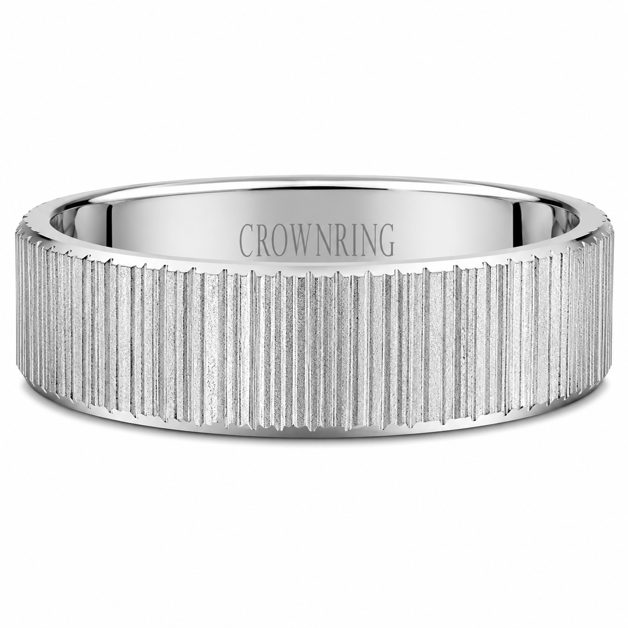 Mens 14kt White Gold 6mm Grooved Wedding Band