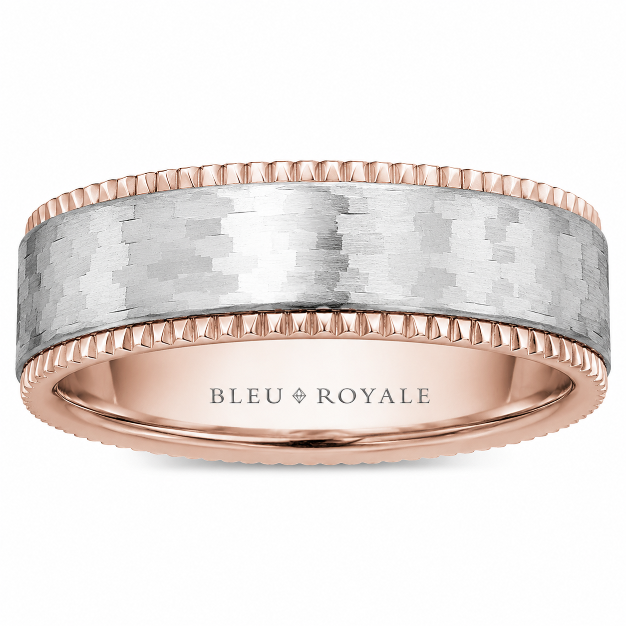 Mens 14kt Two Tone 7.5mm Brushed and Faceted Wedding Band