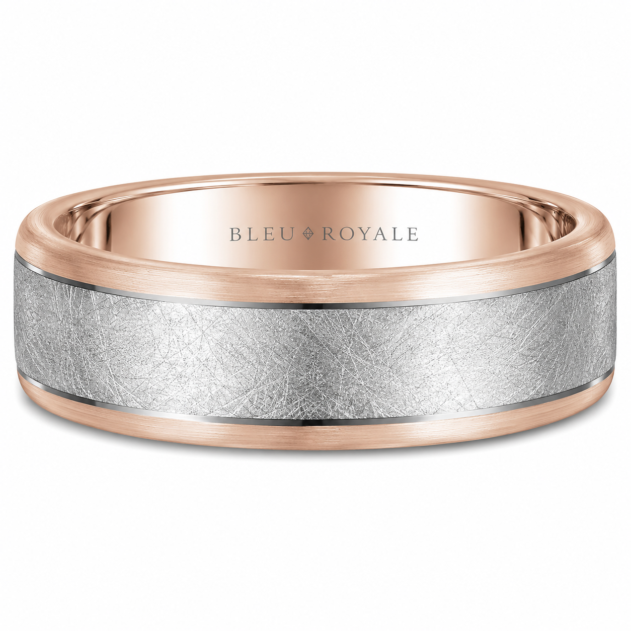 Mens 14kt Two Tone 7.5mm Diamond Brush Wedding Band