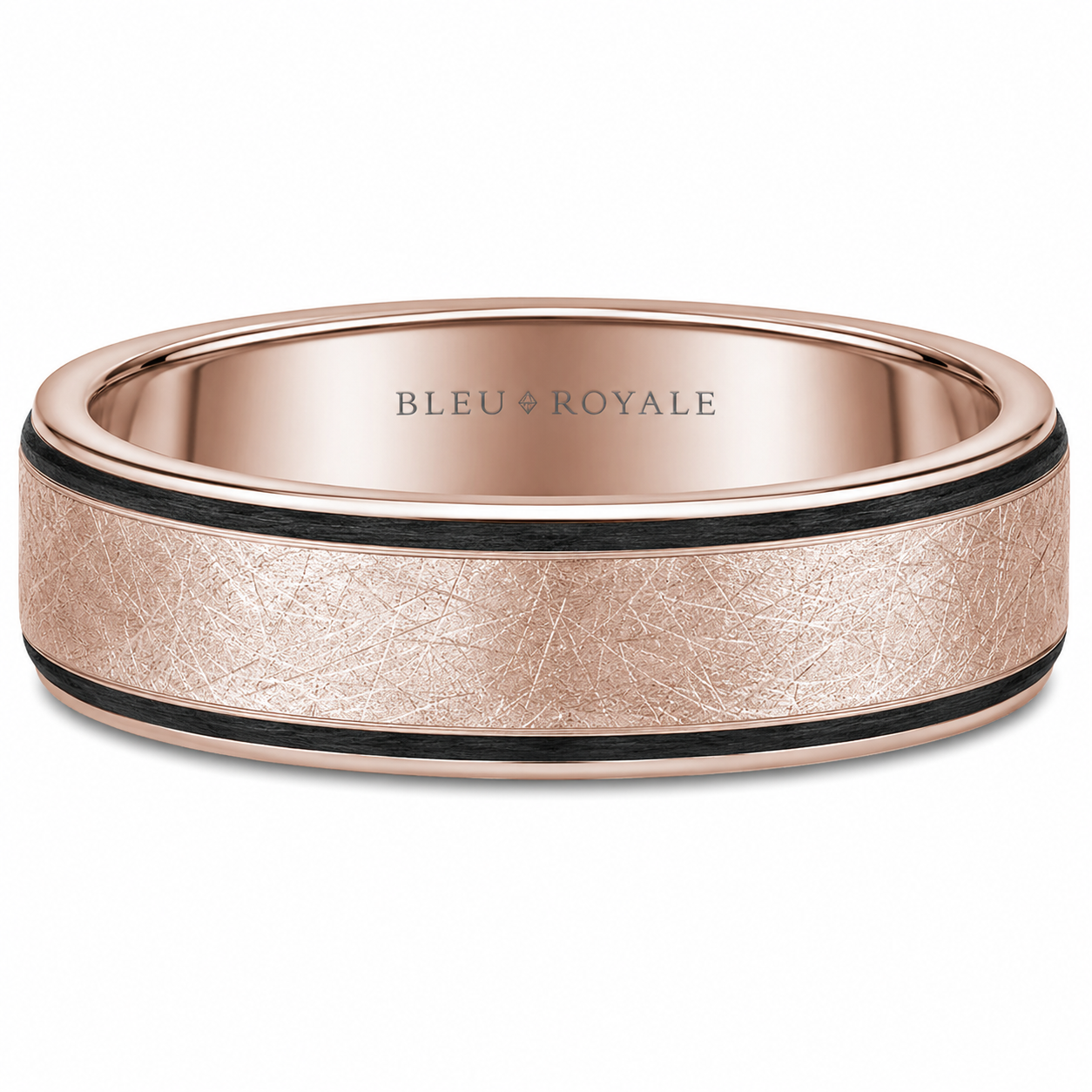 Mens 14kt Rose Gold and Black Enamel 8.5mm Wedding Band