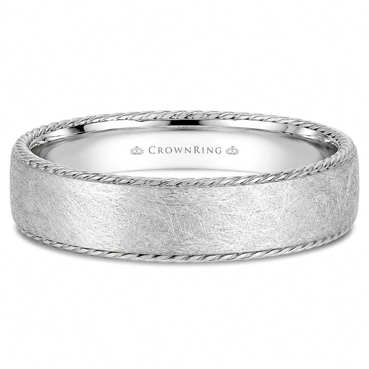 Mens 14kt White Gold 7mm Diamond Brush Wedding Band
