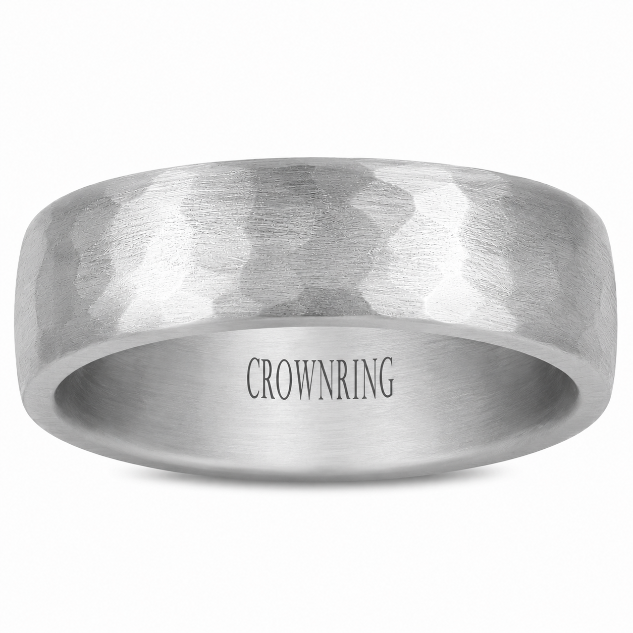 Mens 14kt White Gold 6mm Hammered Weding Band