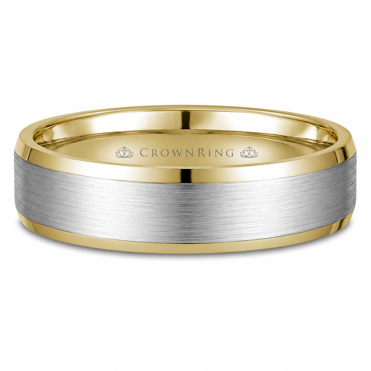 Mens 14kt Two Tone 7mm Sandpaper Wedding Band