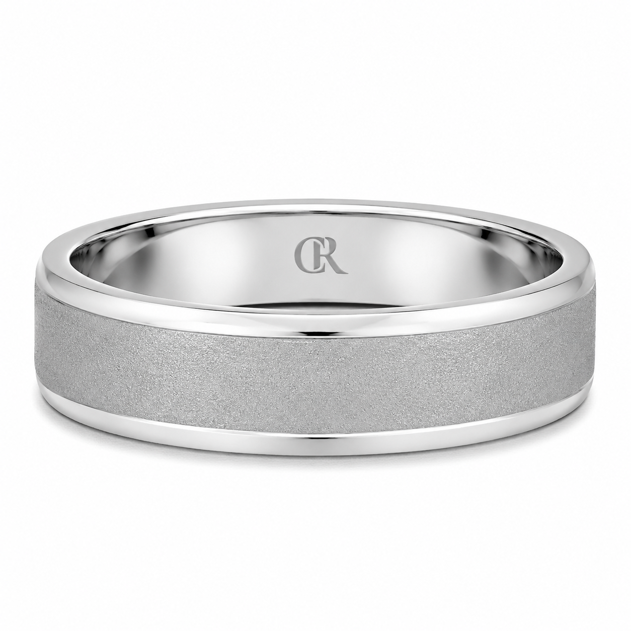 Mens 14kt White Gold 6mm Sandblast Wedding Band