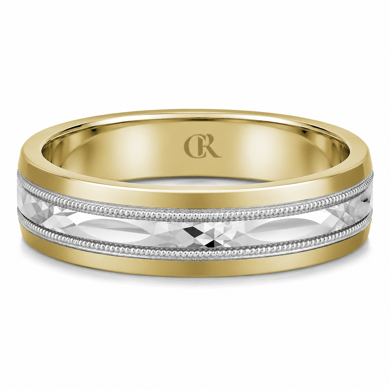 Mens 14kt Two Tone 6mm Polished and Sandpaper Wedding Band