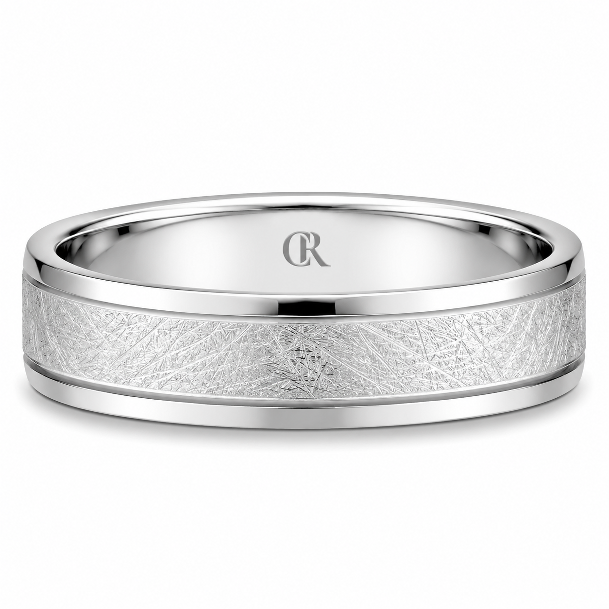 Mens 14kt White Gold 6mm Diamond Brush Wedding Band