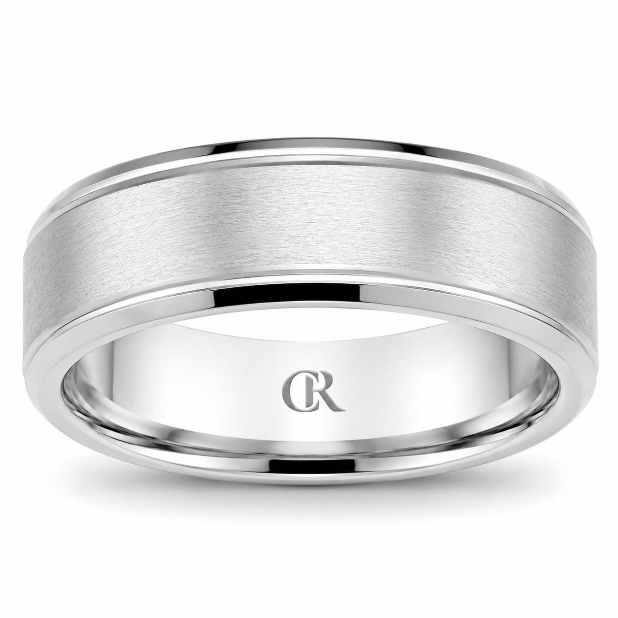 Mens 14kt White Gold 7mm Sandpaper Wedding Band