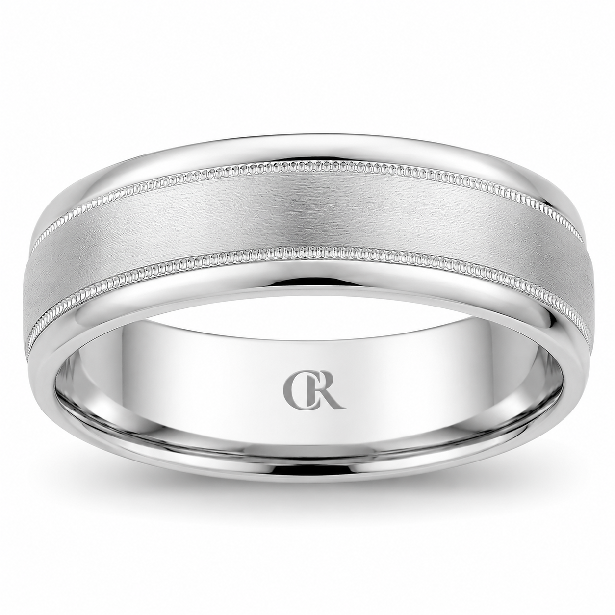 Mens 14kt White Gold 7mm Sandpaper Wedding Band