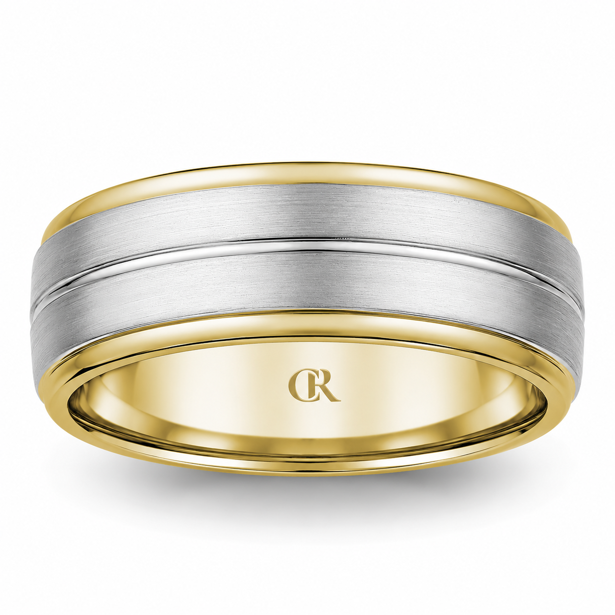 Mens 14kt Two Tone 8mm Sandpaper Wedding Band