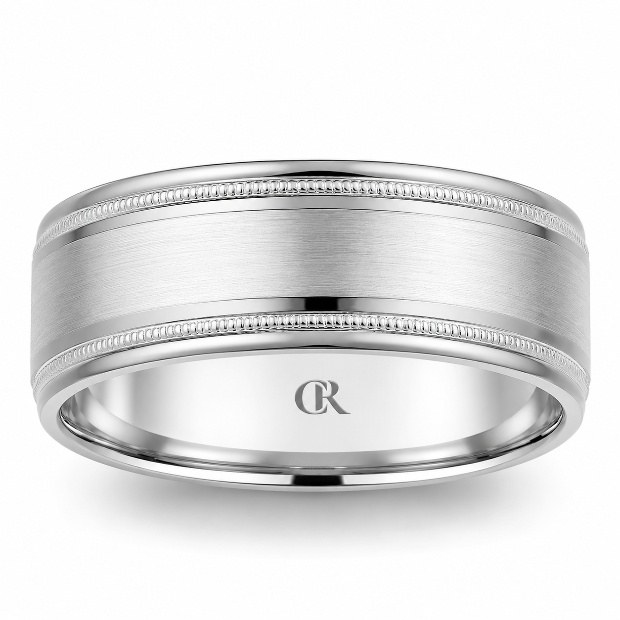 Mens 14kt White Gold 8mm Sandpaper Wedding Band